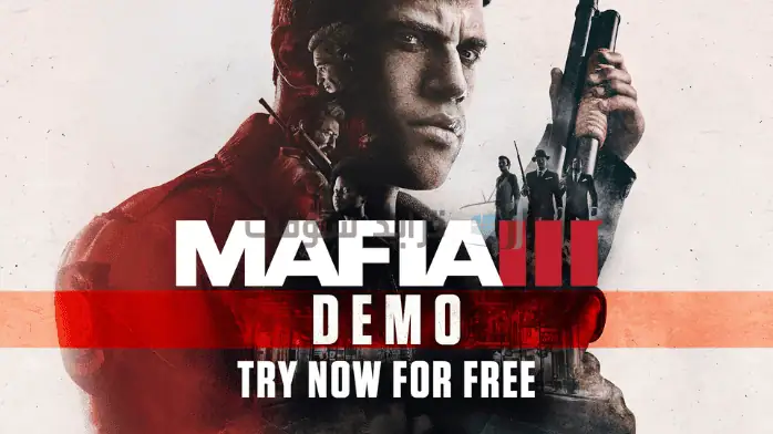 صورة شعار لعبة Mafia 3 تظهر شعار اللعبة وخلفية حضرية قاسية مع شخصيات في وضعيات الحركة.