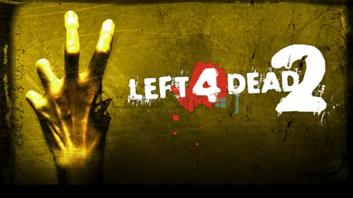 مجموعة من أربعة ناجين يقاتلون ضد الزومبي في بيئة حضرية ما بعد نهاية العالم في Left 4 Dead 2.