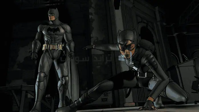 فن الغلاف للعبة Batman 2 على الكمبيوتر الشخصي يظهر باتمان وهو يتحرك أمام أفق مدينة مظلمة.