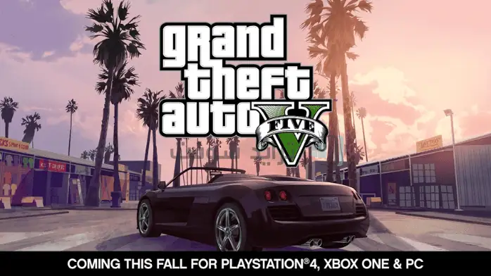 مشهد مدينة نابض بالحياة من GTA 5، يعرض ناطحات السحاب والمركبات والشخصيات المتنوعة في بيئة مفتوحة.