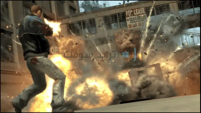 فن الغلاف للعبة GTA 9 يضم أفق المدينة والسيارات والشخصيات أثناء الحركة، ويعرض عالم اللعبة النابض بالحياة.