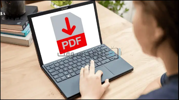 أيقونة مستند PDF ذات خلفية حمراء ونص أبيض، ترمز إلى تنسيق ملف رقمي للمستندات.