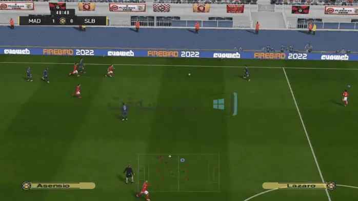 غلاف لعبة الفيديو PES 2006 يتميز بحركة كرة قدم ديناميكية ورسومات نابضة بالحياة، وهو متاح للتنزيل مجانًا.