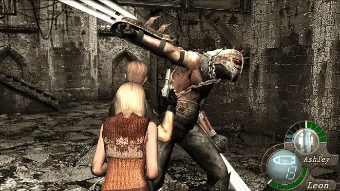 فن الغلاف للعبة Resident Evil 4 (2025) يظهر الشخصية الرئيسية، ليون، في بيئة مظلمة وغريبة ذات ظلال شريرة.