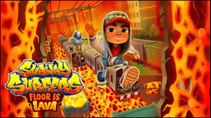 شخصيات ملونة تجري في بيئة مترو أنفاق نابضة بالحياة في لعبة Subway Surfers على الكمبيوتر الشخصي، وتعرض طريقة اللعب الديناميكية.