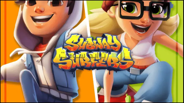 مشهد نابض بالحياة منتحميل لعبة Subway Surfers للكمبيوتر يظهر شخصيات تركض عبر المناظر الطبيعية الحضرية الملونة، وتتجنب القطارات والعقبات.