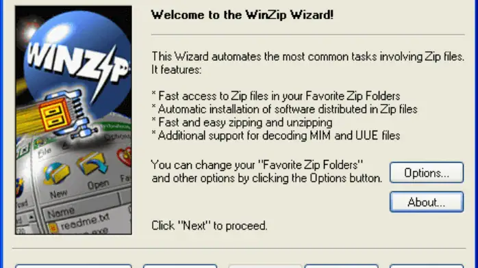 واجهة برنامج WinZip 2025 تعرض ميزات ضغط الملفات وإدارتها على شاشة الكمبيوتر.