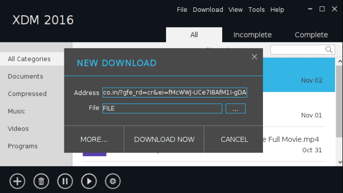 لقطة شاشة لبرنامج XDM للكمبيوتر الشخصي، تعرض لوحة المعلومات الرئيسية مع تقدم التنزيل وأدوات إدارة الملفات.