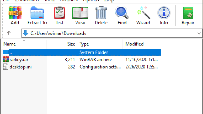 واجهة برنامج WinRAR معروضة على شاشة الكمبيوتر الشخصي، تعرض ميزات ضغط الملفات واستخراجها.