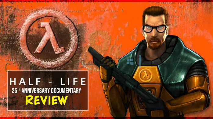 لقطة شاشة تحميل لعبة Half Life تُظهر شخصية في بيئة صناعية مظلمة مع مخلوقات غريبة في الخلفية.