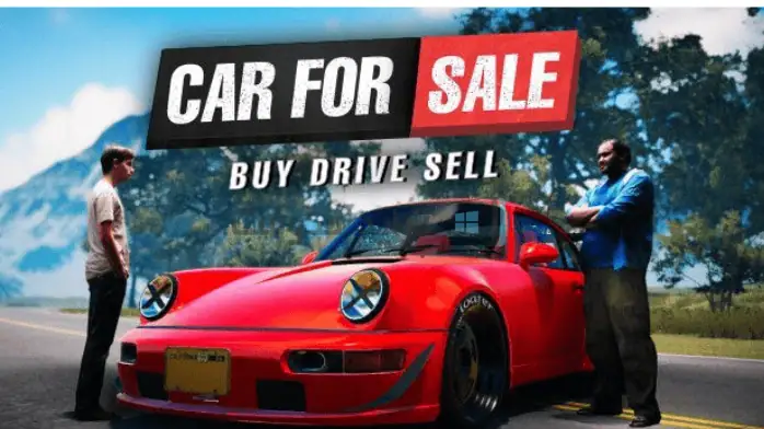 لقطة شاشة لواجهة تحميل لعبة Car For Sale Simulator 2023، تعرض سيارات مختلفة وخيارات التسعير.