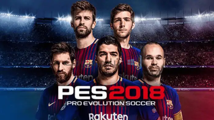 غلافتحميل لعبة Pro Evolution Soccer 2018 يظهر لاعب كرة قدم أثناء اللعب، مع رسومات نابضة بالحياة وعنوان اللعبة معروض بشكل بارز.