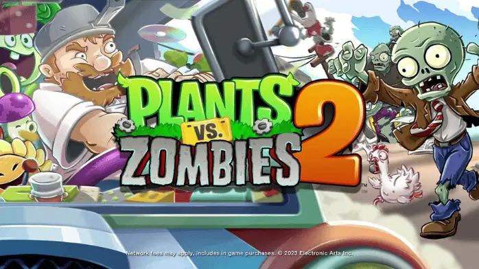 مشهد ملون من تحميل لعبة Plants Vs Zombies 2 للكمبيوتر يظهر نباتات مختلفة تدافع ضد الزومبي الكرتونيين في حديقة نابضة بالحياة.