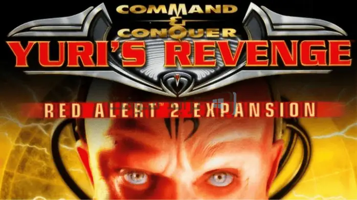 Red Alert 2 تحميل لعبة Yuri's Revenge يظهر ساحة معركة مستقبلية مع دبابات وجنود في العمل.