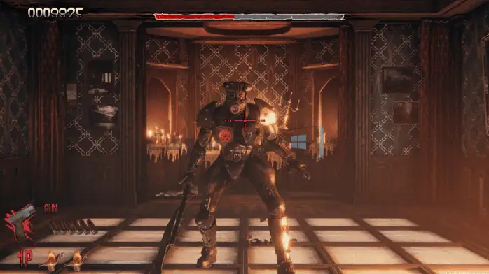 لقطة شاشة تحميل لعبة بيت الرعب للكمبيوتر على الكمبيوتر الشخصي، تظهر فيها كائنات الزومبي ولاعب يوجه مسدسًا في بيئة مظلمة ومخيفة.