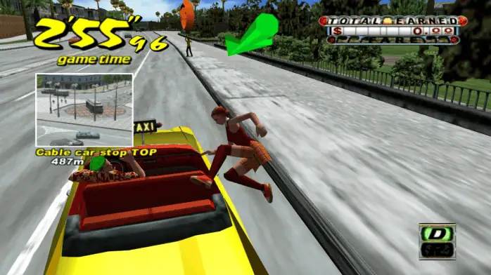 2لقطة شاشة تحميل لعبة Crazy Taxi على الكمبيوتر الشخصي، تتميز بمناظر المدينة النابضة بالحياة وسيارة أجرة تلتقط الركاب في بيئة سريعة الخطى.