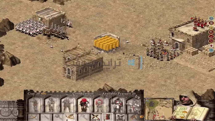 لقطة شاشة للعبة Stronghold 3 على الكمبيوتر الشخصي، تتميز ببناء القلعة في العصور الوسطى وعناصر الحرب الاستراتيجية.