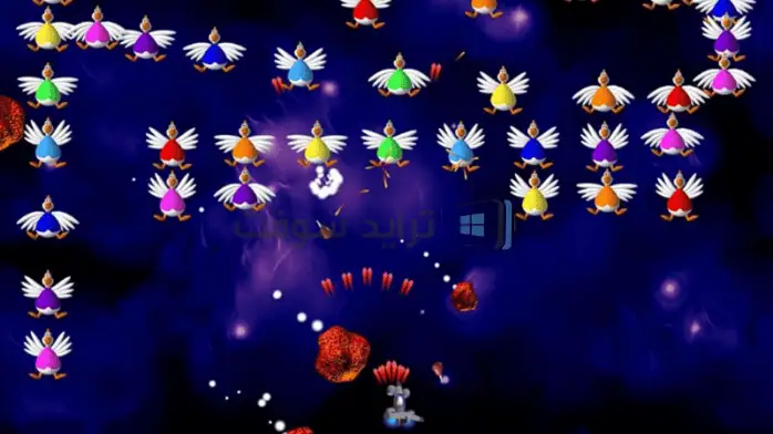 لقطة شاشة تحميل لعبة الفراخ 2، تتميز برسومات ملونة للدجاج وعناصر اللعب ذات الطابع الفضائي.