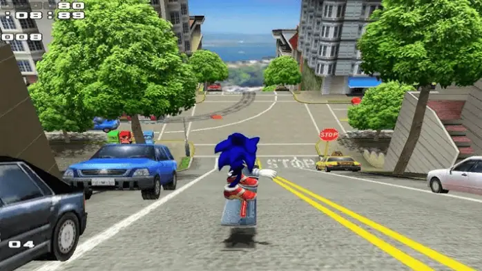 فن الغلاف تحميل لعبة سونيك 2 للكمبيوتر الشخصي يظهر Sonic وShadow أثناء العمل على خلفية مدينة نابضة بالحياة.