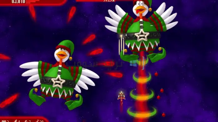 صورة ترويجية تحتوي على أربع قطع دجاج مع نص "تحميل لعبة الفراخ 4".