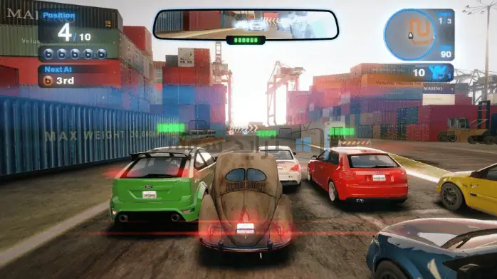 لقطة شاشة للعبة سباق بعنوان "Blur"، تعرض سيارات عالية السرعة ورسومات نابضة بالحياة على واجهة الكمبيوتر الشخصي.