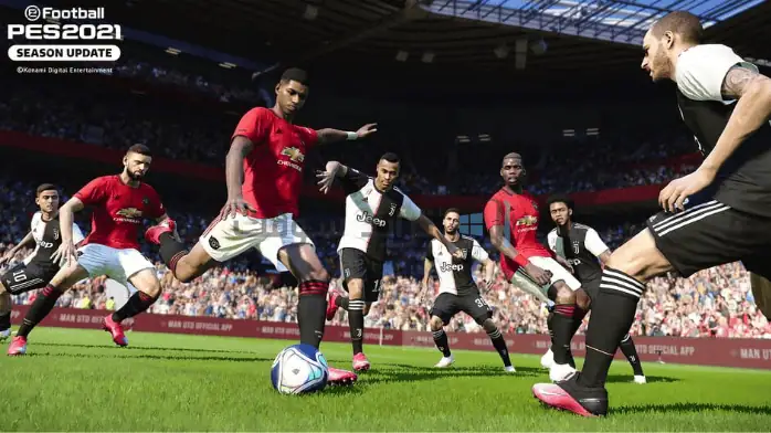 صورة ترويجية للعبة Pro Evolution Soccer 2021 تعرض اللعبة المتوفرة مجانًا على الكمبيوتر الشخصي.