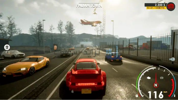 لقطة شاشة لواجهة لعبة Car For Sale Simulator 2023 على الكمبيوتر الشخصي، تعرض سيارات مختلفة وتصميمًا سهل الاستخدام.