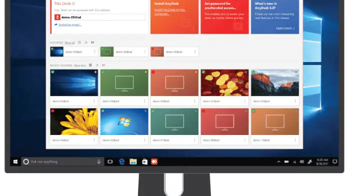 شاشة كمبيوتر تعرض واجهة تطبيق سطح المكتب البعيد AnyDesk.